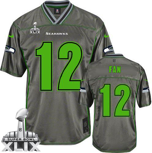  Seahawks #12 Fan Grey Super Bowl XLIX Youth Stitched NFL Elite Vapor Jersey