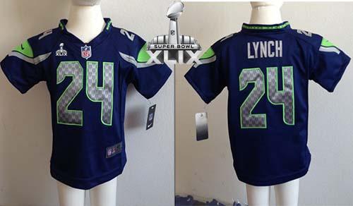 Toddler  Seahawks #24 Marshawn Lynch Steel Blue Team Color Super Bowl XLIX Stitched NFL Elite Jersey