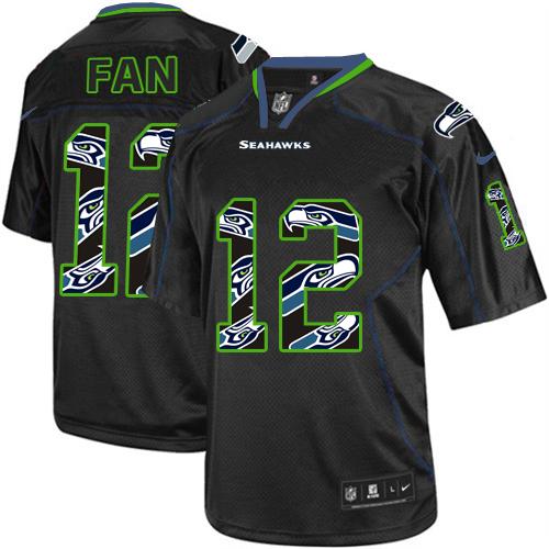  Seahawks #12 Fan New Lights Out Black Youth Stitched NFL Elite Jersey