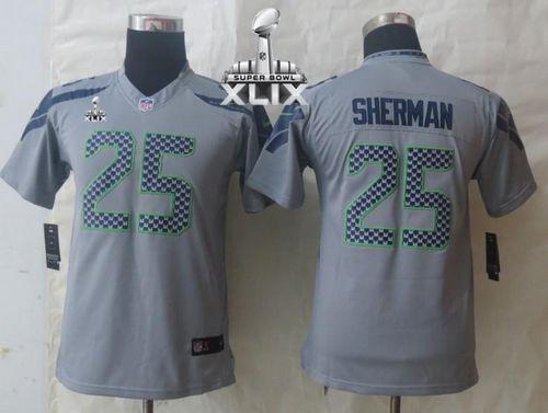  Seahawks #25 Richard Sherman Grey Alternate Super Bowl XLIX Youth Stitched NFL Limited Jersey