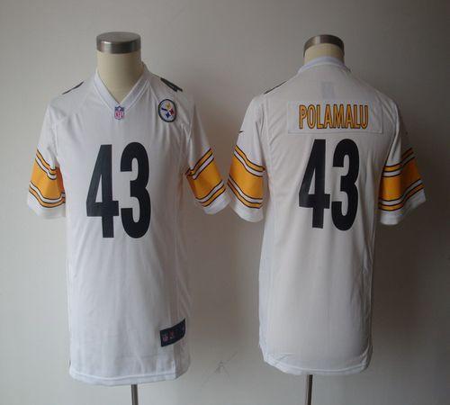  Steelers #43 Troy Polamalu White Youth NFL Game Jersey