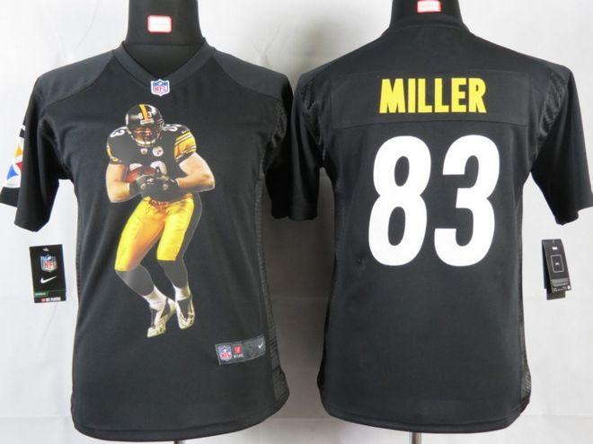  Steelers #83 Heath Miller Black Team Color Youth Portrait Fashion NFL Game Jersey
