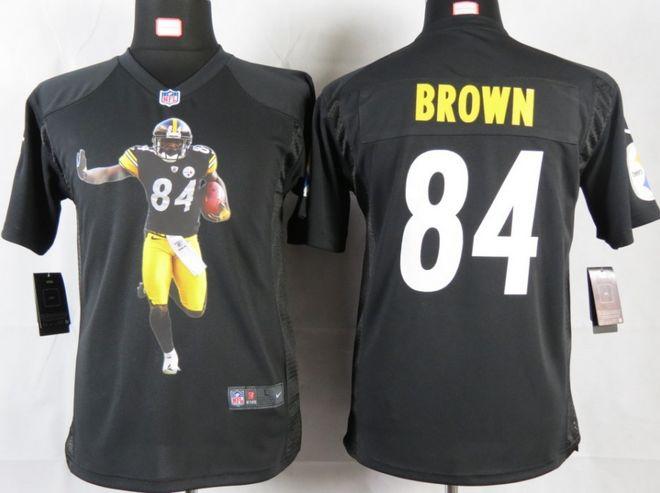  Steelers #84 Antonio Brown Black Team Color Youth Portrait Fashion NFL Game Jersey