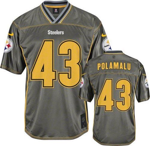  Steelers #43 Troy Polamalu Grey Youth Stitched NFL Elite Vapor Jersey