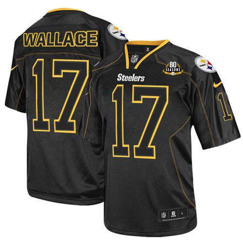  Steelers #17 Mike Wallace Lights Out Black With 80TH Patch Youth Stitched NFL Elite Jersey