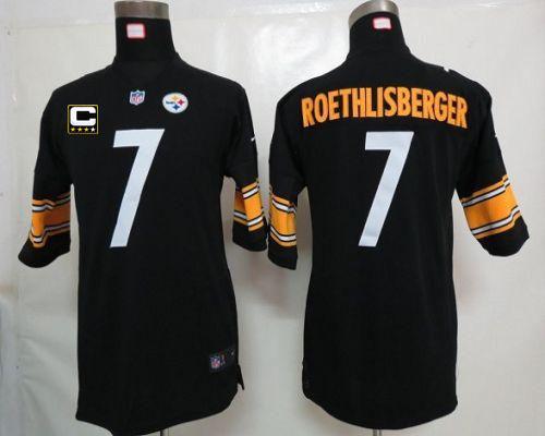  Steelers #7 Ben Roethlisberger Black Team Color With C Patch Youth Stitched NFL Elite Jersey