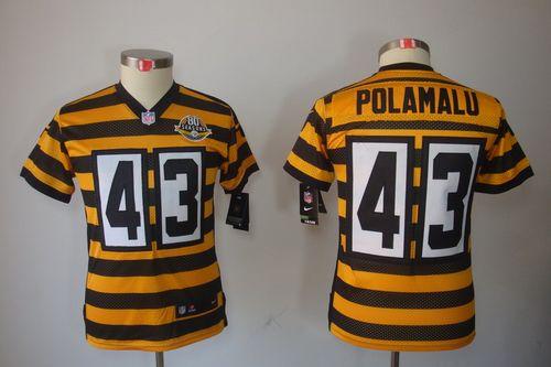  Steelers #43 Troy Polamalu Black/Yellow Alternate Youth Stitched NFL Limited Jersey