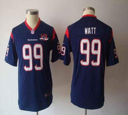  Texans #99 J.J. Watt Navy Blue Team Color With 10th Patch Youth NFL Game Jersey