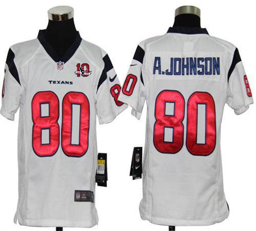  Texans #80 Andre Johnson White With 10th Patch Youth Stitched NFL Elite Jersey