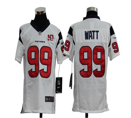  Texans #99 J.J. Watt White With 10th Patch Youth Stitched NFL Elite Jersey