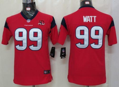  Texans #99 J.J. Watt Red Alternate With 10TH Patch Youth Stitched NFL Elite Jersey
