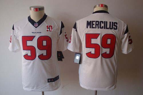  Texans #59 Whitney Mercilus White With 10TH Patch Youth Stitched NFL Limited Jersey