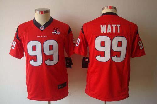  Texans #99 J.J. Watt Red Alternate With 10TH Patch Youth Stitched NFL Limited Jersey