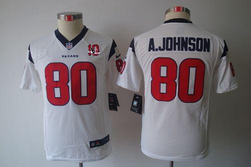  Texans #80 Andre Johnson White With 10TH Patch Youth Stitched NFL Limited Jersey
