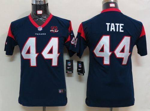  Texans #44 Ben Tate Navy Blue Team Color With 10TH Patch Youth Stitched NFL Elite Jersey