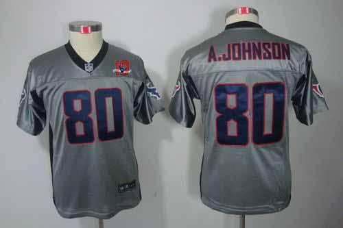  Texans #80 Andre Johnson Grey Shadow With 10TH Patch Youth Stitched NFL Elite Jersey