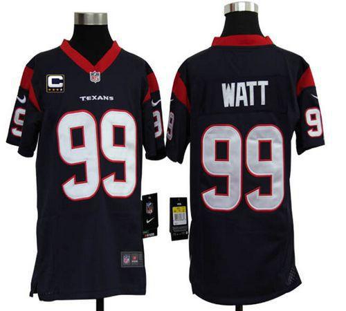  Texans #99 J.J. Watt Navy Blue Team Color With C Patch Youth Stitched NFL Elite Jersey