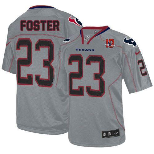  Texans #23 Arian Foster Lights Out Grey With 10TH Patch Youth Stitched NFL Elite Jersey