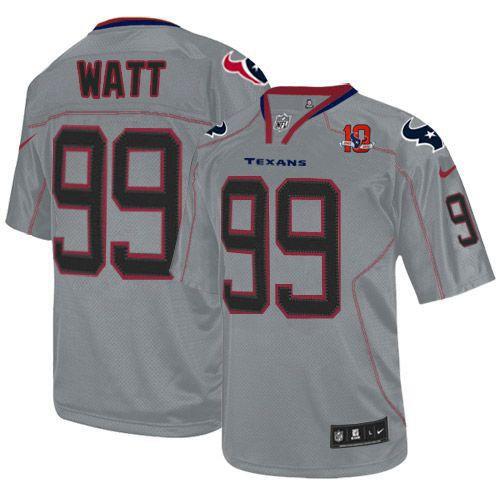  Texans #99 J.J. Watt Lights Out Grey With 10TH Patch Youth Stitched NFL Elite Jersey