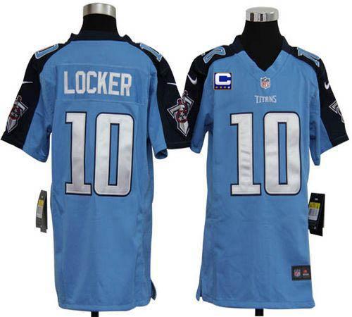  Titans #10 Jake Locker Light Blue Team Color With C Patch Youth Stitched NFL Elite Jersey