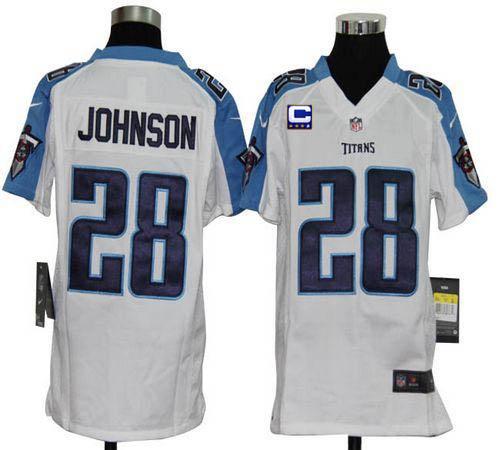  Titans #28 Chris Johnson White With C Patch Youth Stitched NFL Elite Jersey