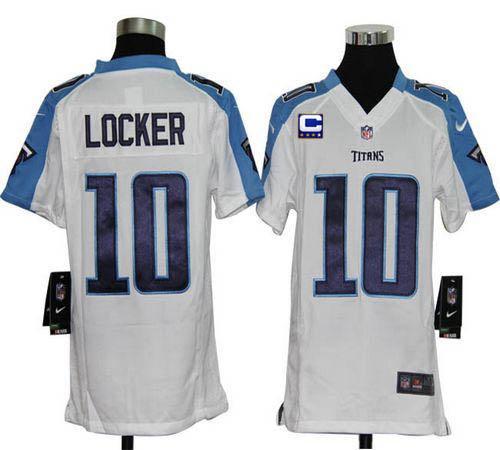  Titans #10 Jake Locker White With C Patch Youth Stitched NFL Elite Jersey