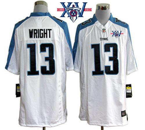  Titans #13 Kendall Wright White With 15th Season Patch Youth Stitched NFL Elite Jersey