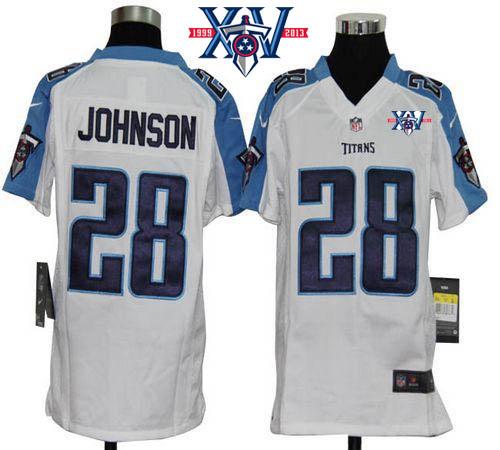  Titans #28 Chris Johnson White With 15th Season Patch Youth Stitched NFL Elite Jersey