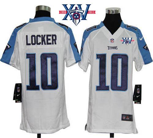  Titans #10 Jake Locker White With 15th Season Patch Youth Stitched NFL Elite Jersey