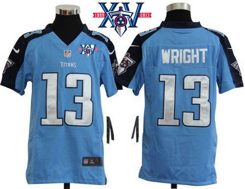  Titans #13 Kendall Wright Light Blue Team Color With 15th Season Patch Youth Stitched NFL Elite Jersey