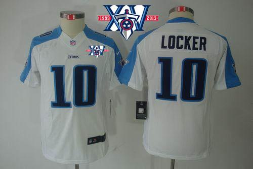  Titans #10 Jake Locker White With 15th Season Patch Youth Stitched NFL Limited Jersey