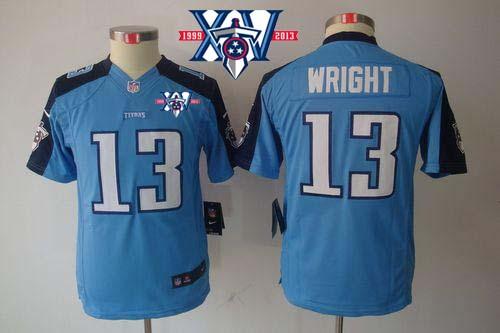  Titans #13 Kendall Wright Light Blue Team Color With 15th Season Patch Youth Stitched NFL Limited Jersey