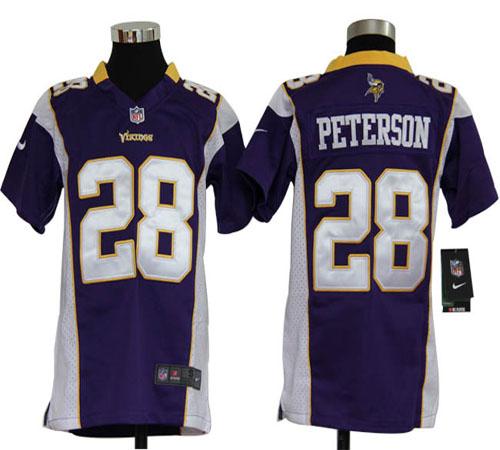  Vikings #28 Adrian Peterson Purple Team Color Youth Stitched NFL Elite Jersey