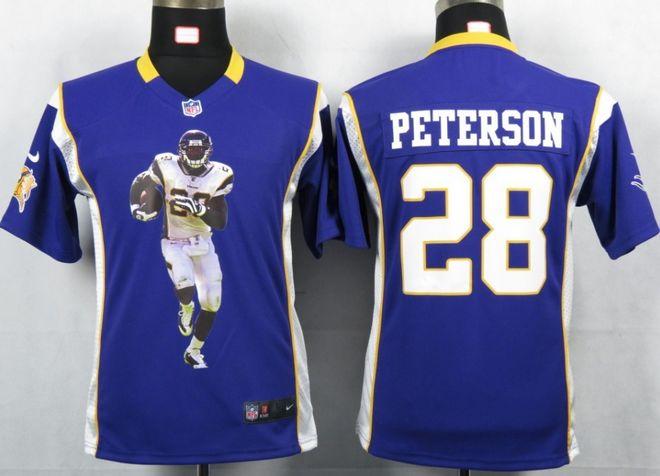  Vikings #28 Adrian Peterson Purple Team Color Youth Portrait Fashion NFL Game Jersey