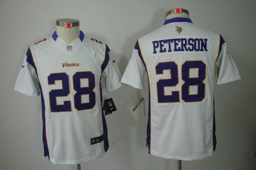  Vikings #28 Adrian Peterson White Youth Stitched NFL Limited Jersey