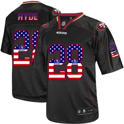  49ers #28 Carlos Hyde Black Men's Stitched NFL Elite USA Flag Fashion Jersey