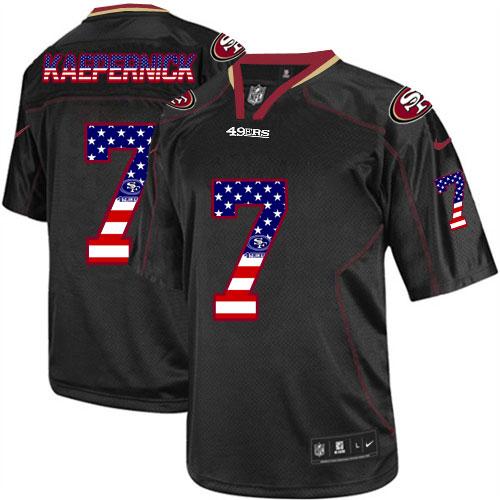  49ers #7 Colin Kaepernick Black Men's Stitched NFL Elite USA Flag Fashion Jersey