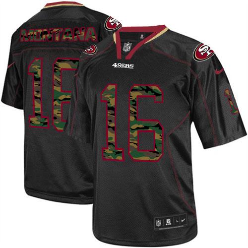  49ers #16 Joe Montana Black Men's Stitched NFL Elite Camo Fashion Jersey
