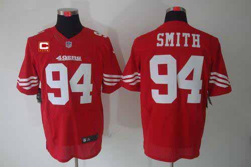  49ers #94 Justin Smith Red Team Color With C Patch Men's Stitched NFL Elite Jersey