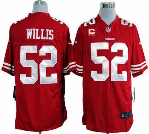  49ers #52 Patrick Willis Red Team Color With C Patch Men's Stitched NFL Game Jersey