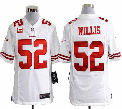  49ers #52 Patrick Willis White With C Patch Men's Stitched NFL Game Jersey