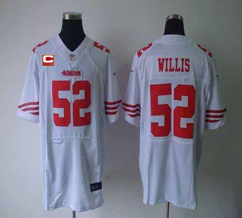  49ers #52 Patrick Willis White With C Patch Men's Stitched NFL Elite Jersey