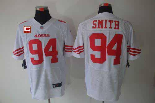  49ers #94 Justin Smith White With C Patch Men's Stitched NFL Elite Jersey