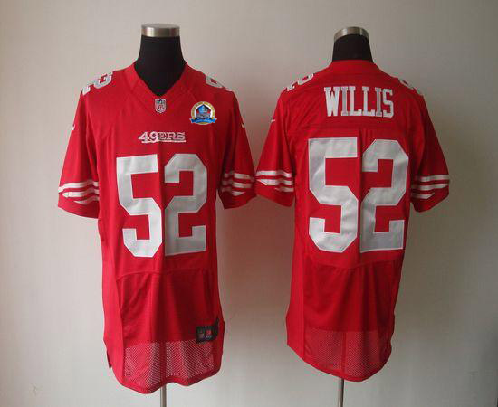  49ers #52 Patrick Willis Red Team Color With Hall of Fame 50th Patch Men's Stitched NFL Elite Jersey