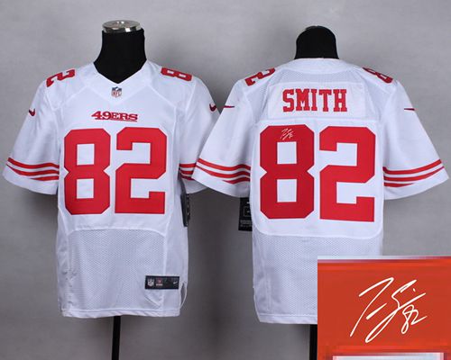  49ers #82 Torrey Smith White Men's Stitched NFL Elite Autographed Jersey
