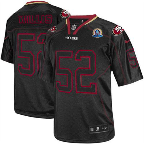  49ers #52 Patrick Willis Lights Out Black With Hall of Fame 50th Patch Men's Stitched NFL Elite Jersey
