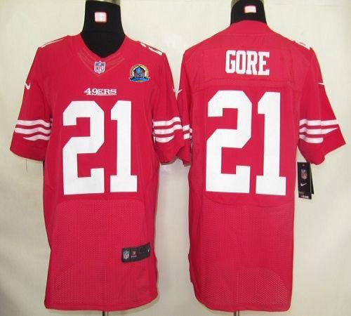  49ers #21 Frank Gore Red Team Color With Hall of Fame 50th Patch Men's Stitched NFL Elite Jersey