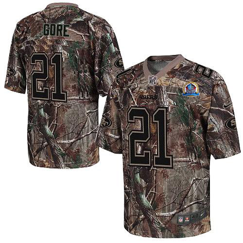  49ers #21 Frank Gore Camo With Hall of Fame 50th Patch Men's Stitched NFL Realtree Elite Jersey