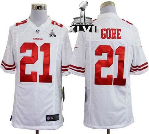  49ers #21 Frank Gore White Super Bowl XLVII Men's Stitched NFL Game Jersey