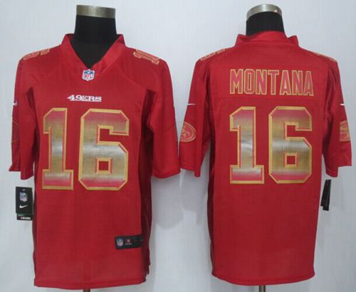  49ers #16 Joe Montana Red Team Color Men's Stitched NFL Limited Strobe Jersey